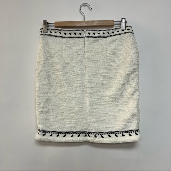 Anthropologie Dolan Embroidered Mini Skirt Pencil Boucle Ivory White Small - Picture 8 of 10